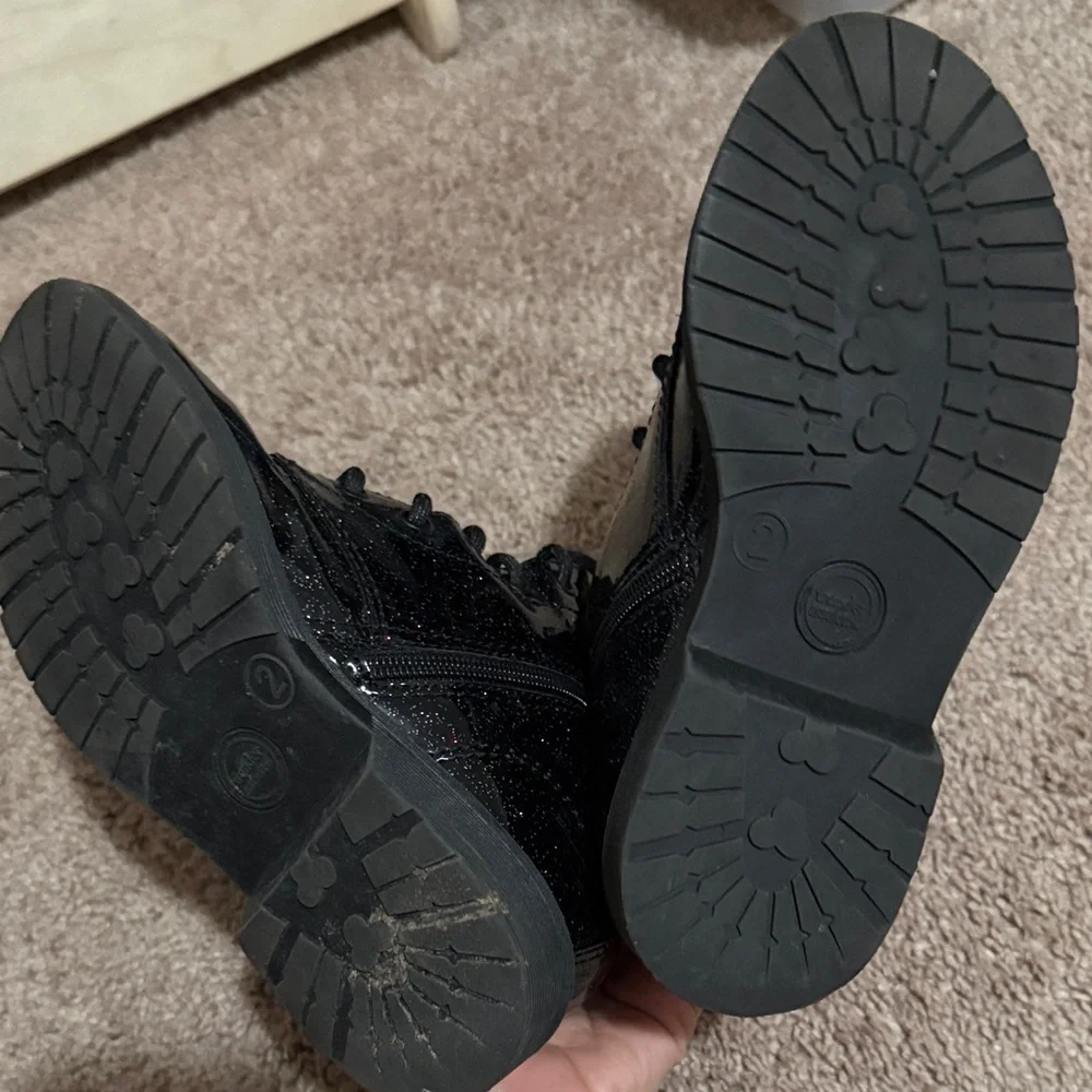 wonder nation Black Glitter Lace-Up Kids Combat Boots